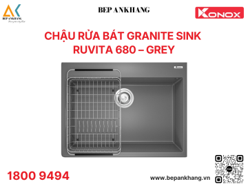 Chậu rửa bát 1 hố Konox Granite Sink Ruvita 680 – Grey